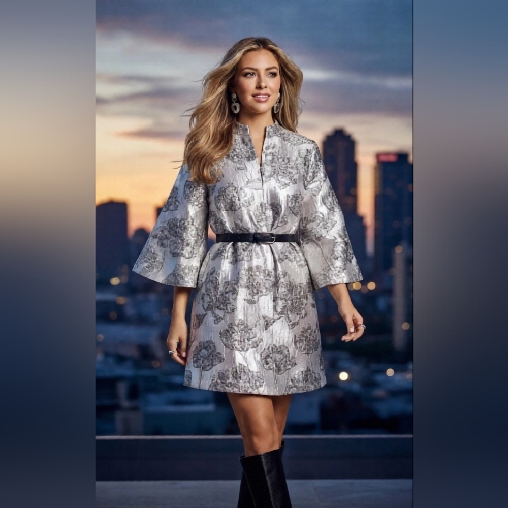 J. MARIE METALLIC FLORAL MINI DRESS